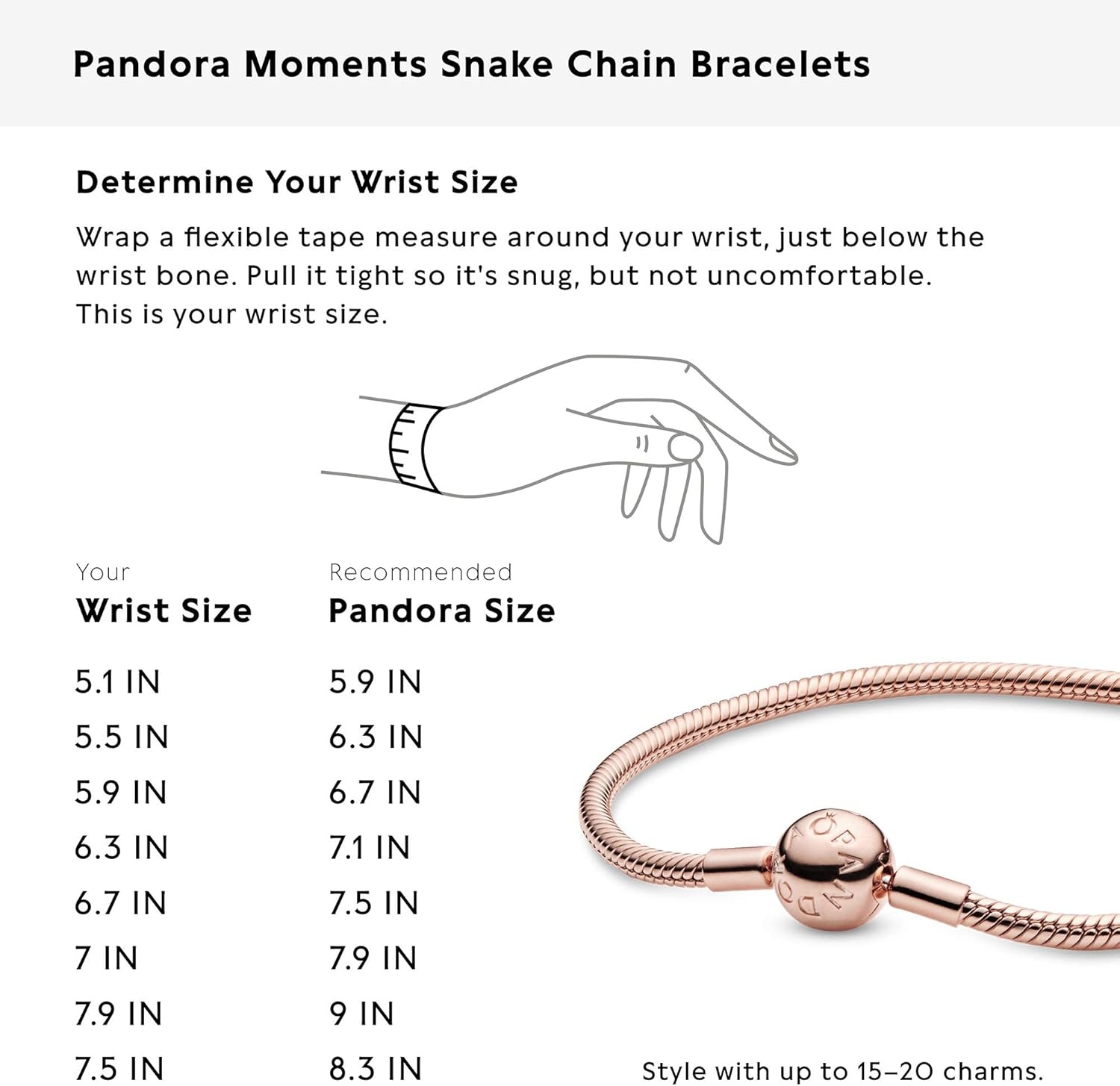 image:imagePANDORA Moments Snake Chain Bracelet HandFinished Charm Bracelet Jewelry for Her with Gift Box Compatible Moments Charms Sterling Silver71 Inches