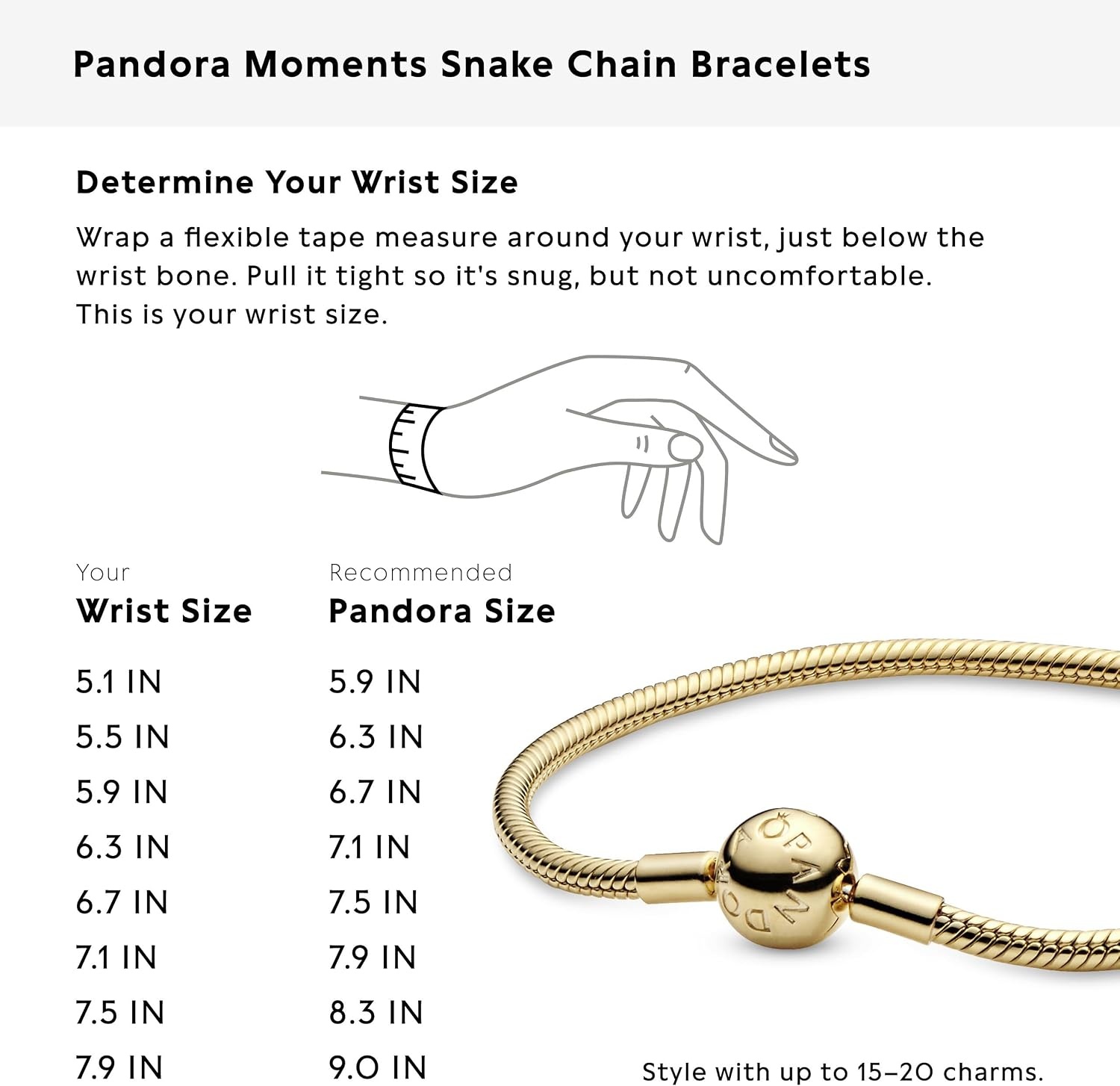 image:imagePANDORA Moments Snake Chain Bracelet HandFinished Charm Bracelet Jewelry for Her with Gift Box Compatible Moments Charms Sterling Silver79 Inches