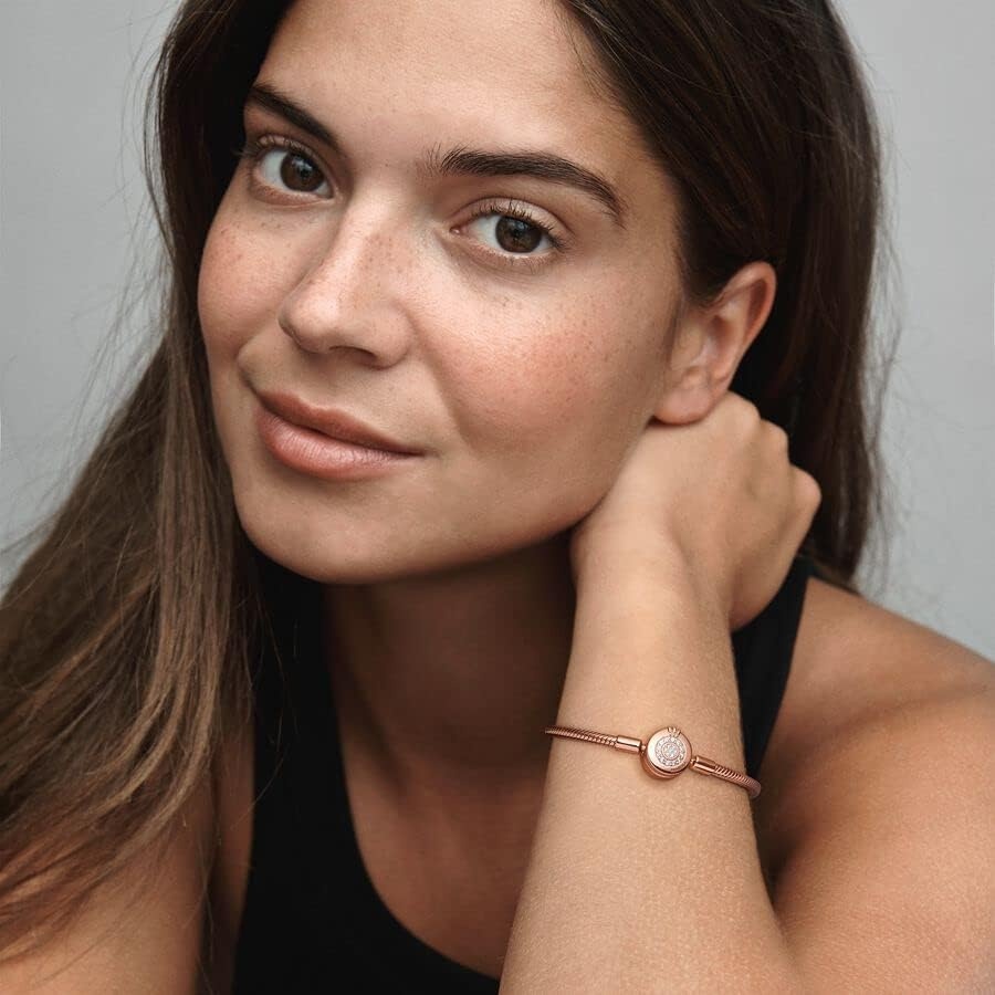 image:imagePANDORA Moments Sparkling Crown O Pav Clasp Snake Chain Bracelet Gift for Her With Gift Box67 Inches