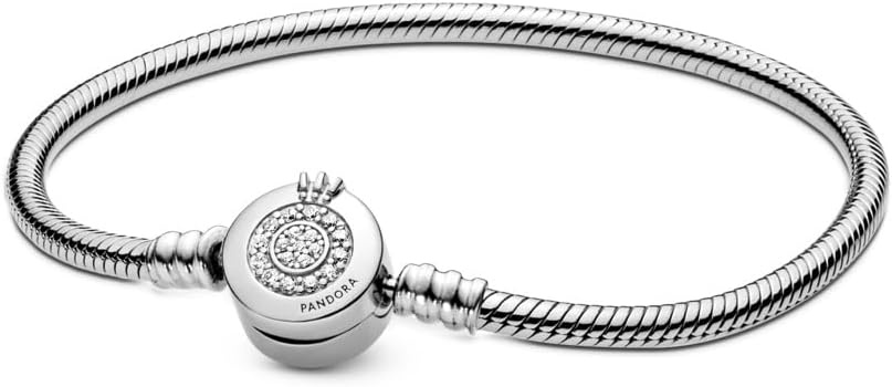 image:imagePANDORA Moments Sparkling Crown O Pav Clasp Snake Chain Bracelet Gift for Her With Gift Box67 Inches