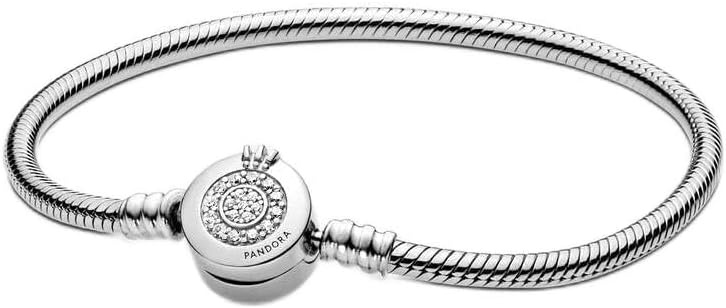 image:imagePANDORA Moments Sparkling Crown O Pav Clasp Snake Chain Bracelet Gift for Her With Gift Box71 Inches
