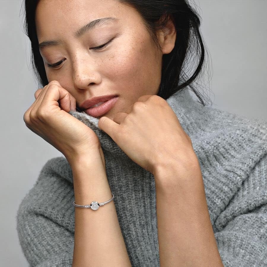 image:imagePANDORA Moments Sparkling Crown O Pav Clasp Snake Chain Bracelet Gift for Her With Gift Box71 Inches