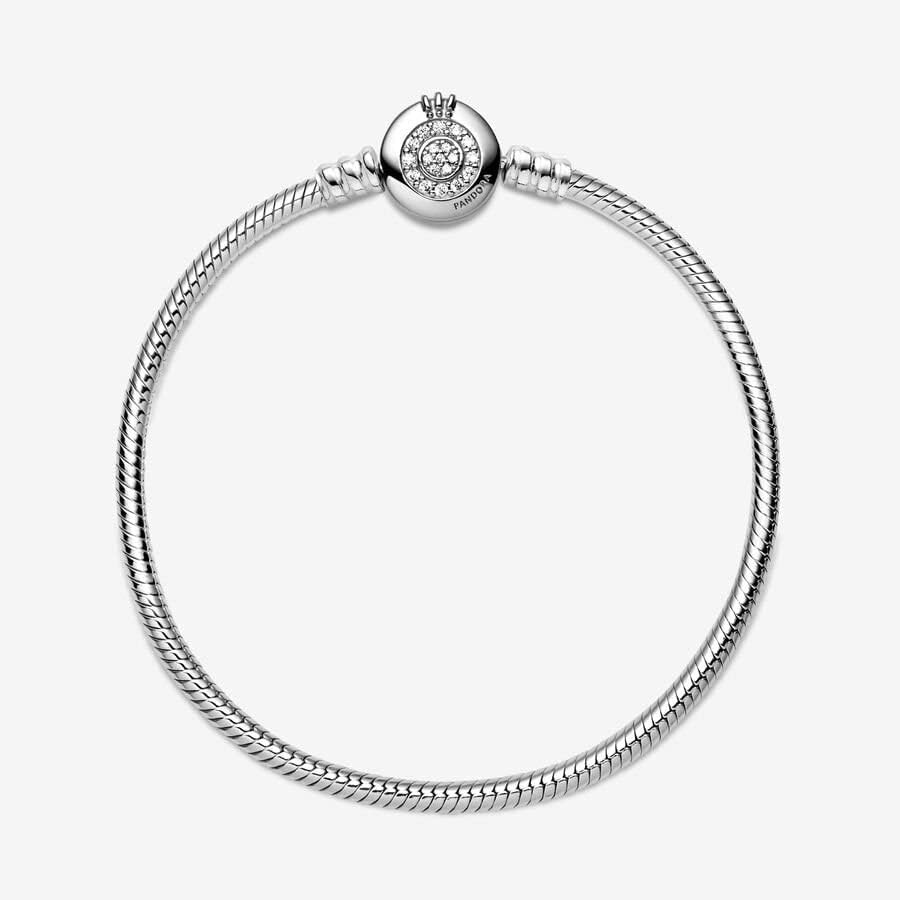 image:imagePANDORA Moments Sparkling Crown O Pav Clasp Snake Chain Bracelet Gift for Her With Gift Box71 Inches