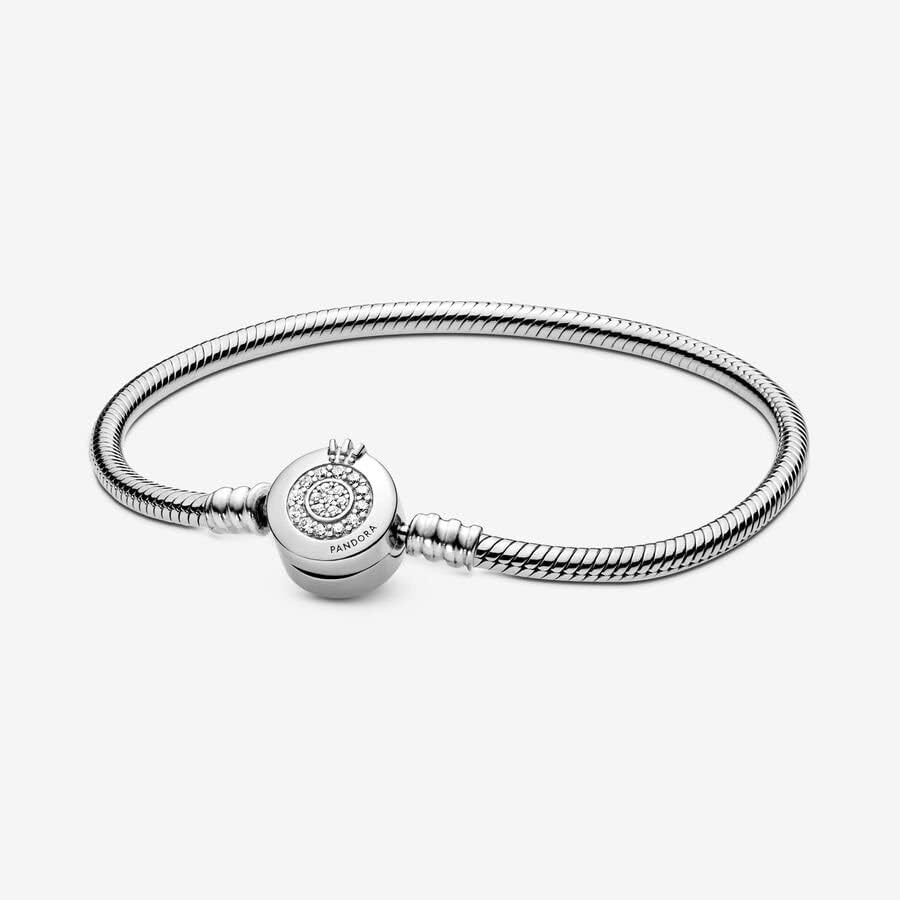 image:imagePANDORA Moments Sparkling Crown O Pav Clasp Snake Chain Bracelet Gift for Her With Gift Box71 Inches