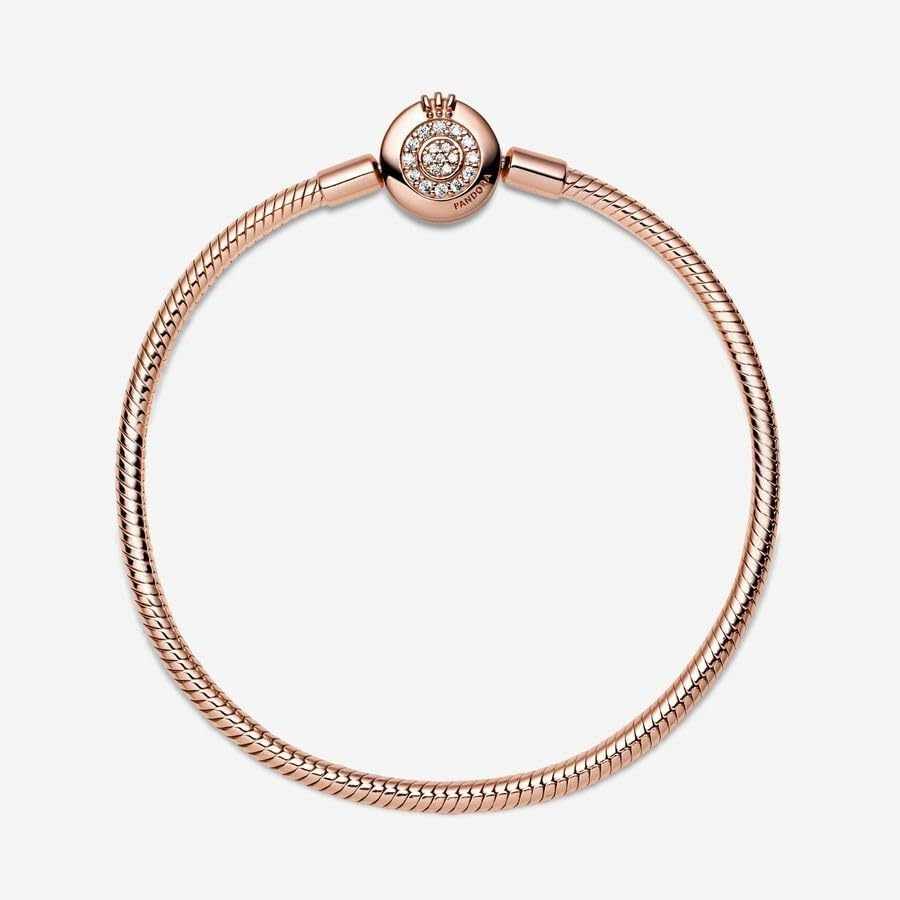 image:imagePANDORA Moments Sparkling Crown O Pav Clasp Snake Chain Bracelet Gift for Her With Gift Box71 Inches