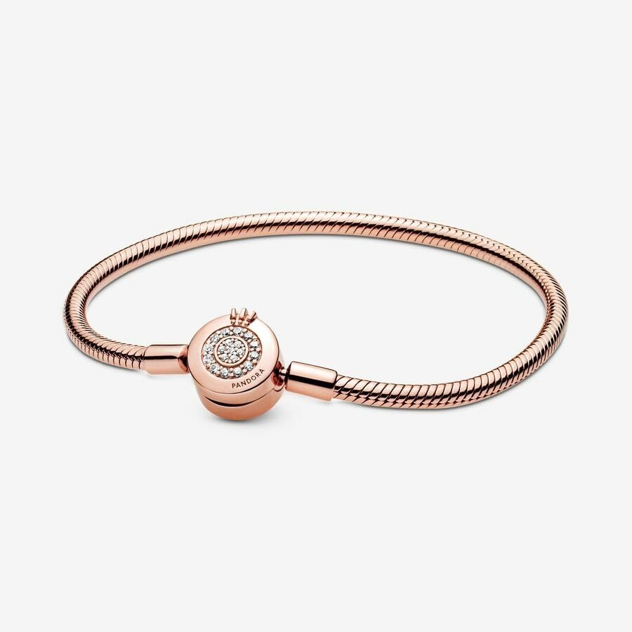 image:imagePANDORA Moments Sparkling Crown O Pav Clasp Snake Chain Bracelet Gift for Her With Gift Box71 Inches