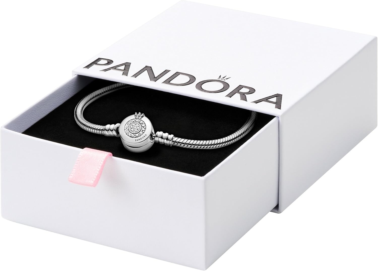 image:imagePANDORA Moments Sparkling Crown O Pav Clasp Snake Chain Bracelet Gift for Her With Gift Box75 Inches