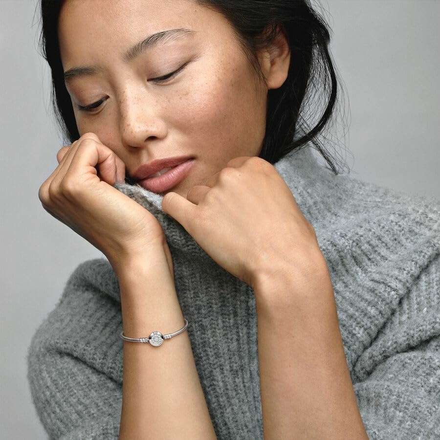 image:imagePANDORA Moments Sparkling Crown O Pav Clasp Snake Chain Bracelet Gift for Her With Gift Box75 Inches