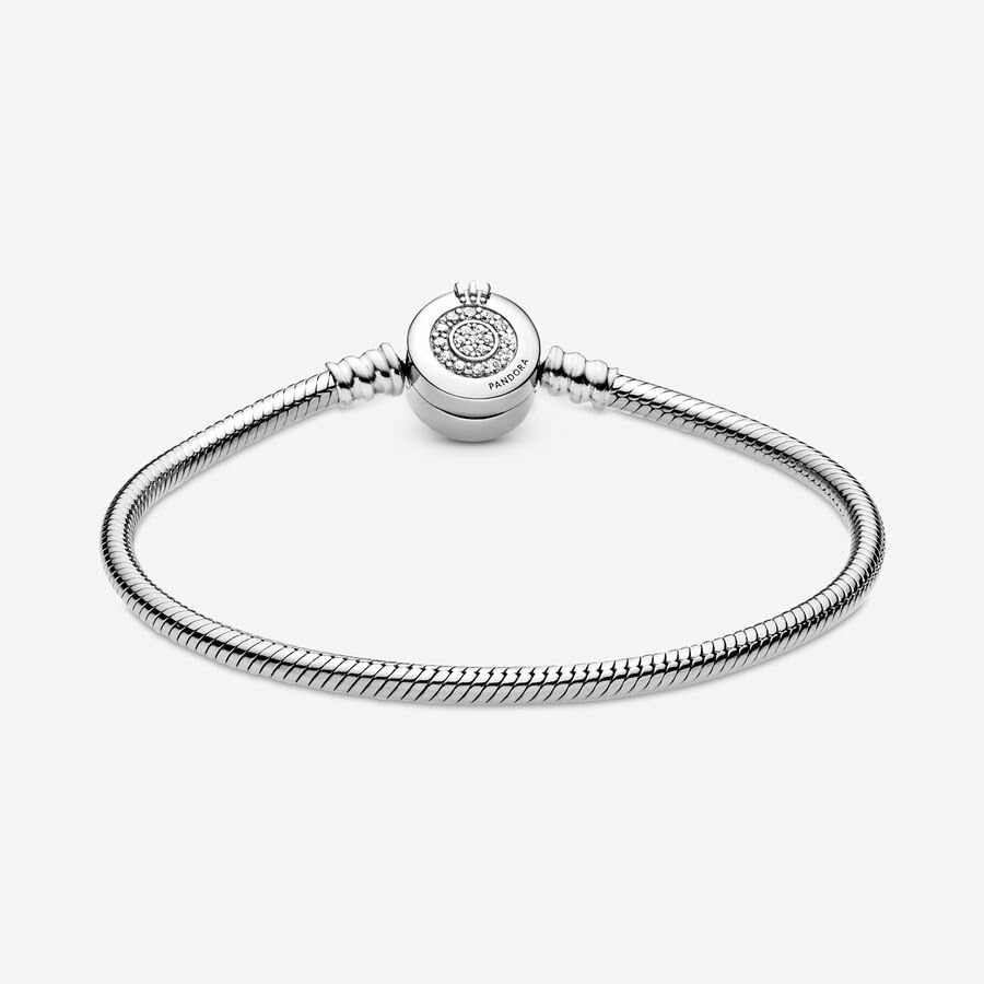 image:imagePANDORA Moments Sparkling Crown O Pav Clasp Snake Chain Bracelet Gift for Her With Gift Box79 Inches