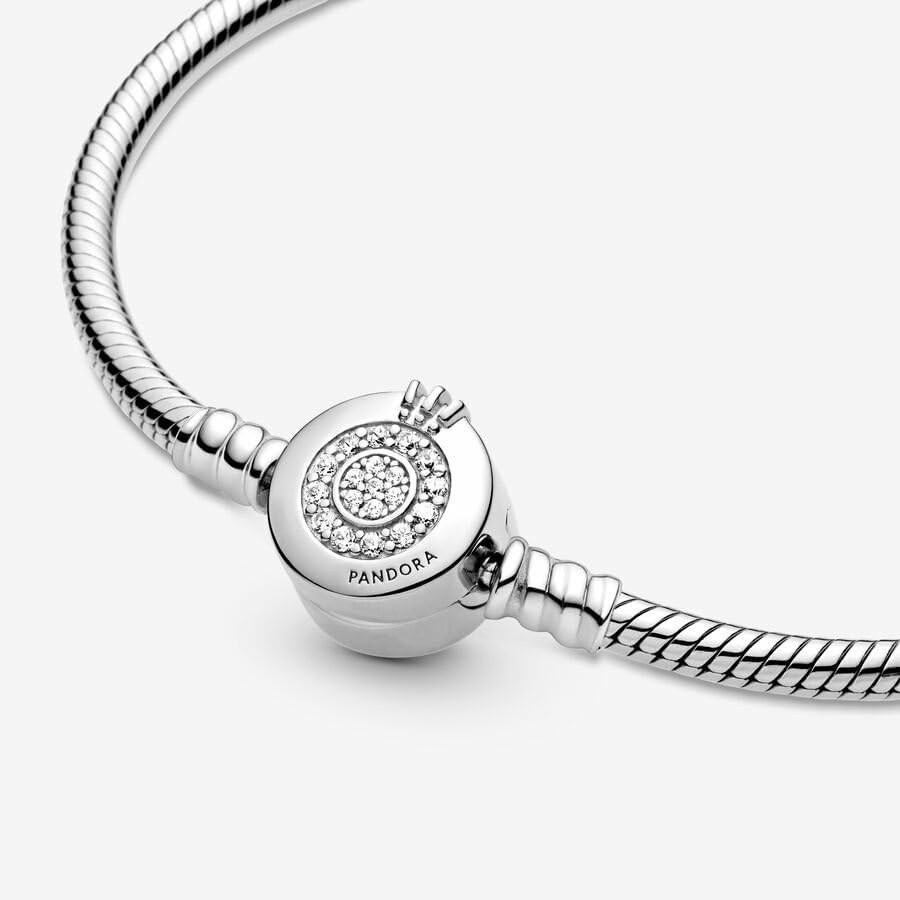 image:imagePANDORA Moments Sparkling Crown O Pav Clasp Snake Chain Bracelet Gift for Her With Gift Box79 Inches