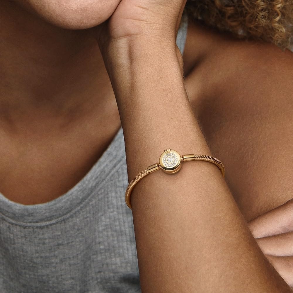 image:imagePANDORA Moments Sparkling Crown O Pav Clasp Snake Chain Bracelet Gift for Her With Gift Box79 Inches