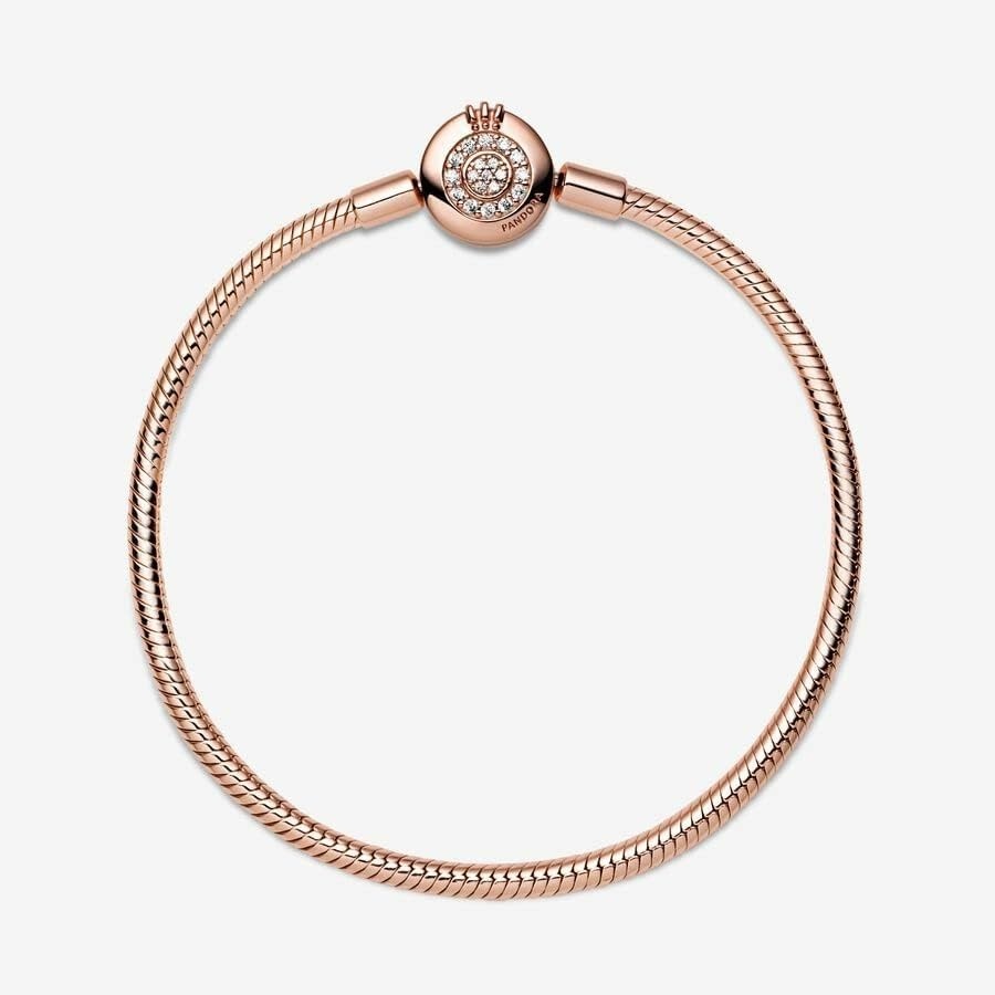 image:imagePANDORA Moments Sparkling Crown O Pav Clasp Snake Chain Bracelet Gift for Her With Gift Box83 Inches