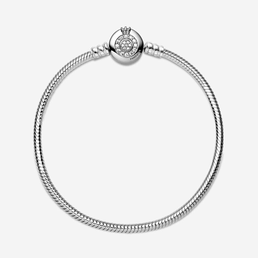 image:imagePANDORA Moments Sparkling Crown O Pav Clasp Snake Chain Bracelet Gift for Her With Gift Box83 Inches