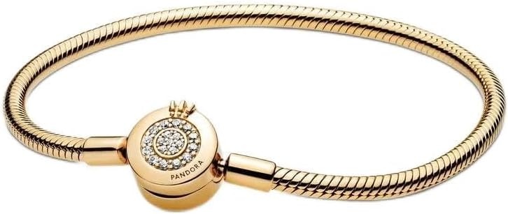 image:imagePANDORA Moments Sparkling Crown O Pav Clasp Snake Chain Bracelet Gift for Her With Gift Box91 Inches
