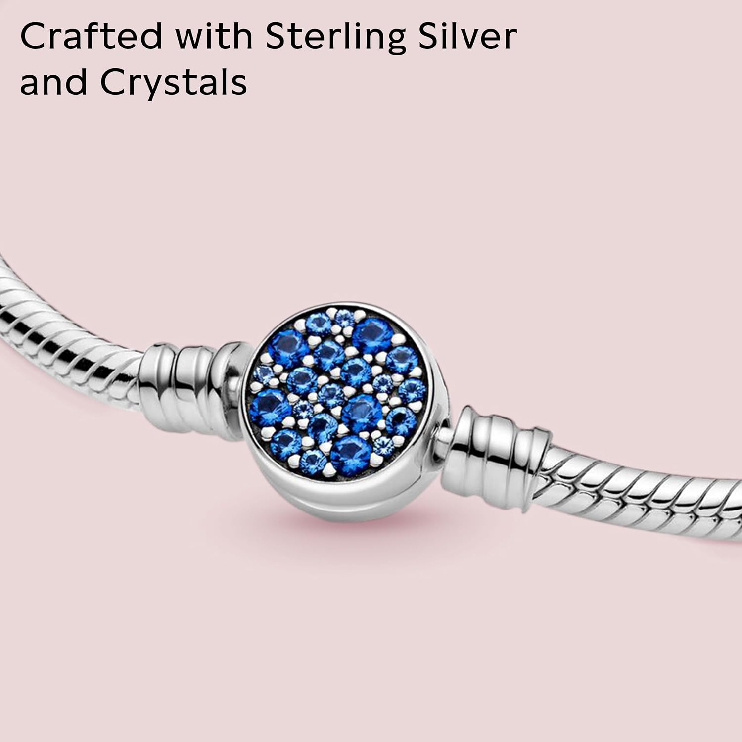 image:imagePANDORA Moments Sparkling Disc Clasp Snake Chain Bracelet Sterling Silver Bracelet with ManMade Crystals Jewelry for Women Includes Gift Box160 Centimeters