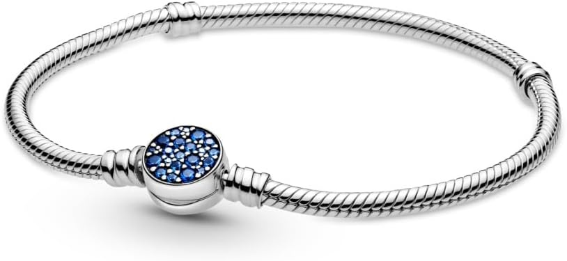 image:imagePANDORA Moments Sparkling Disc Clasp Snake Chain Bracelet Sterling Silver Bracelet with ManMade Crystals Jewelry for Women Includes Gift Box230 Centimeters