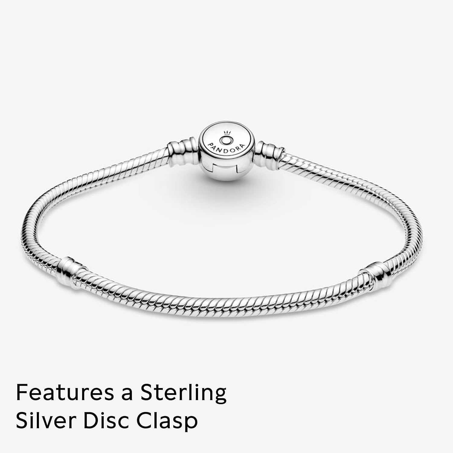 image:imagePANDORA Moments Sparkling Disc Clasp Snake Chain Bracelet Sterling Silver Bracelet with ManMade Crystals Jewelry for Women Includes Gift Box230 Centimeters
