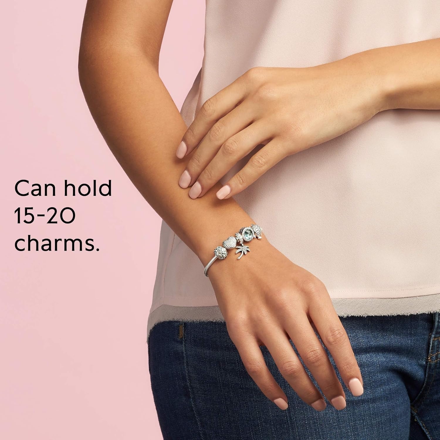 image:imagePANDORA Moments Sparkling Heart Clasp Snake Chain Bracelet Compatible Moments Charms Gift for Her63 Inches