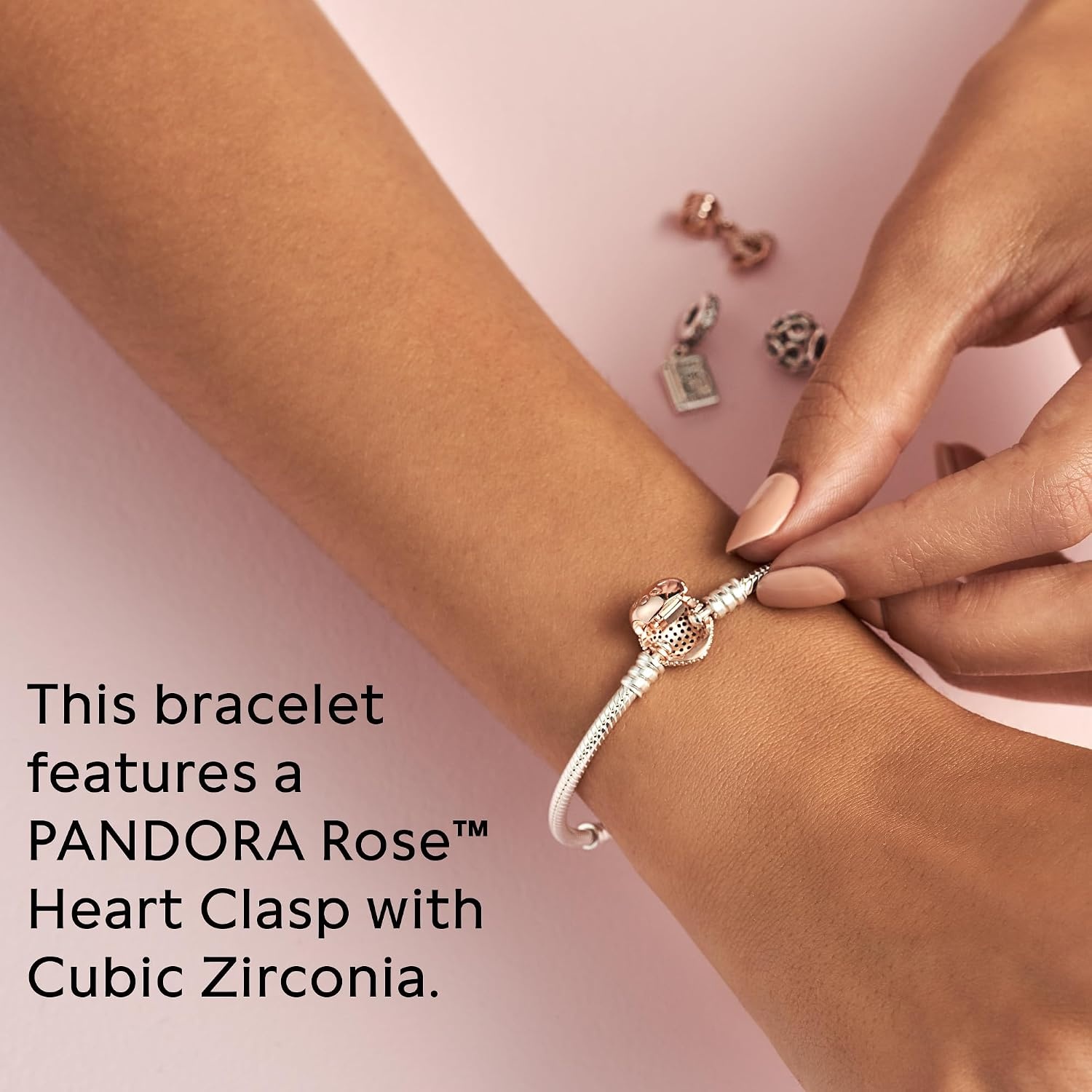 image:imagePANDORA Moments Sparkling Heart Clasp Snake Chain Bracelet Compatible Moments Charms Gift for Her67 Inches