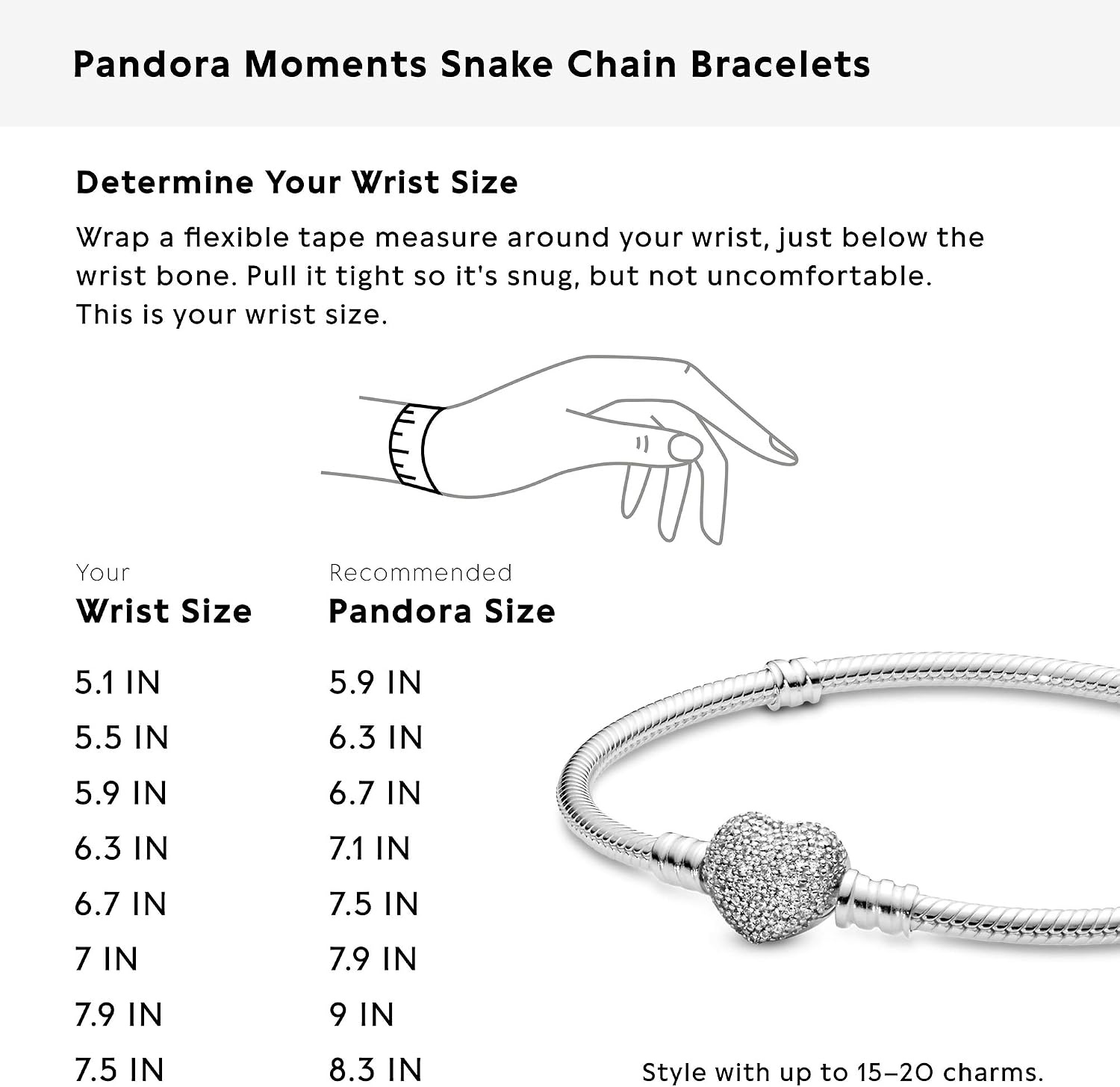 image:imagePANDORA Moments Sparkling Heart Clasp Snake Chain Bracelet Compatible Moments Charms Gift for Her67 Inches