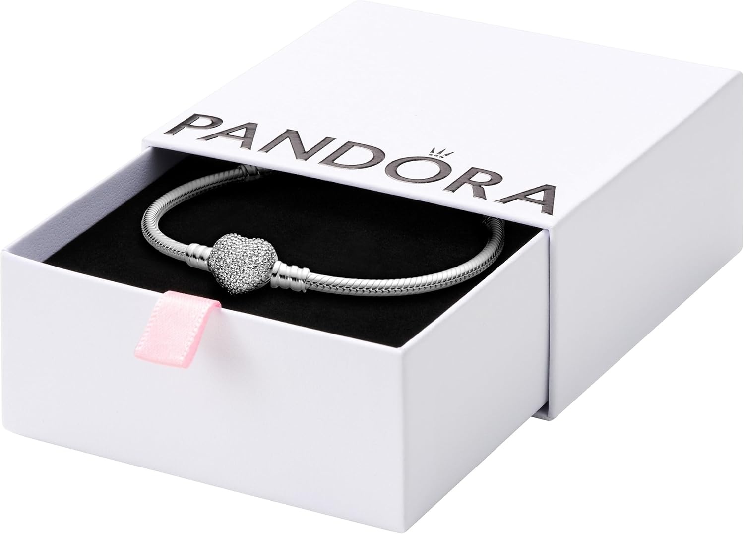 image:imagePANDORA Moments Sparkling Heart Clasp Snake Chain Bracelet Compatible Moments Charms Gift for Her67 Inches