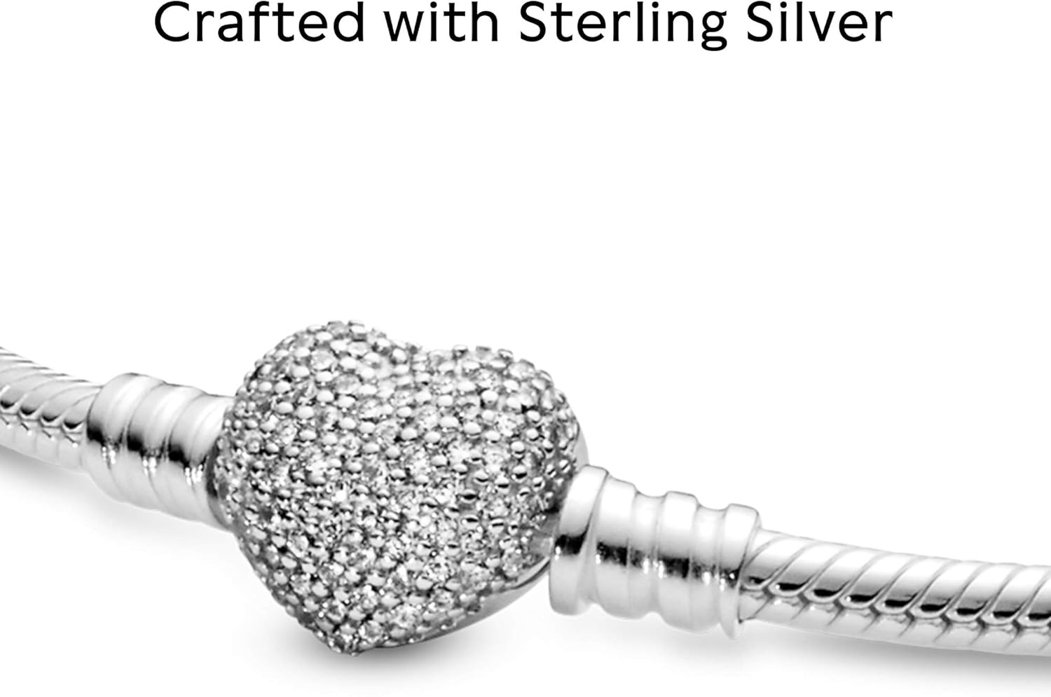 image:imagePANDORA Moments Sparkling Heart Clasp Snake Chain Bracelet Compatible Moments Charms Gift for Her67 Inches