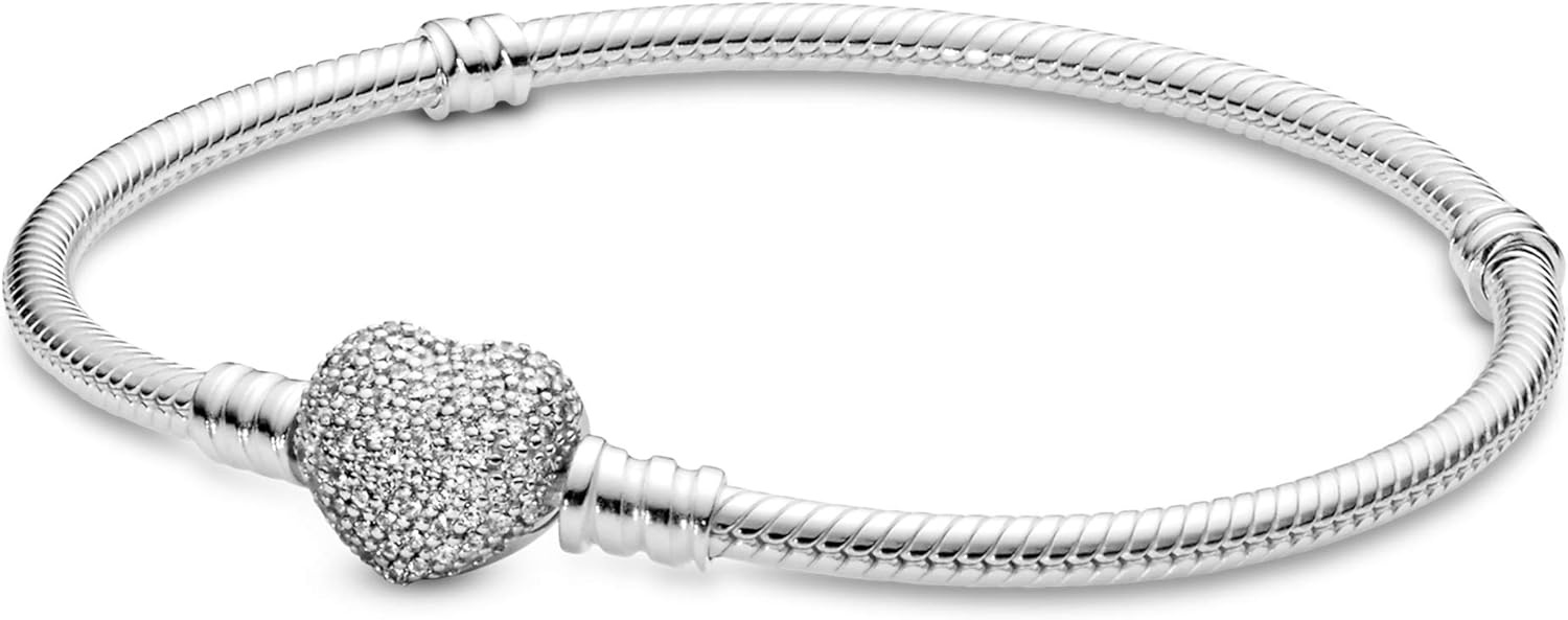 image:imagePANDORA Moments Sparkling Heart Clasp Snake Chain Bracelet Compatible Moments Charms Gift for Her71 Inches