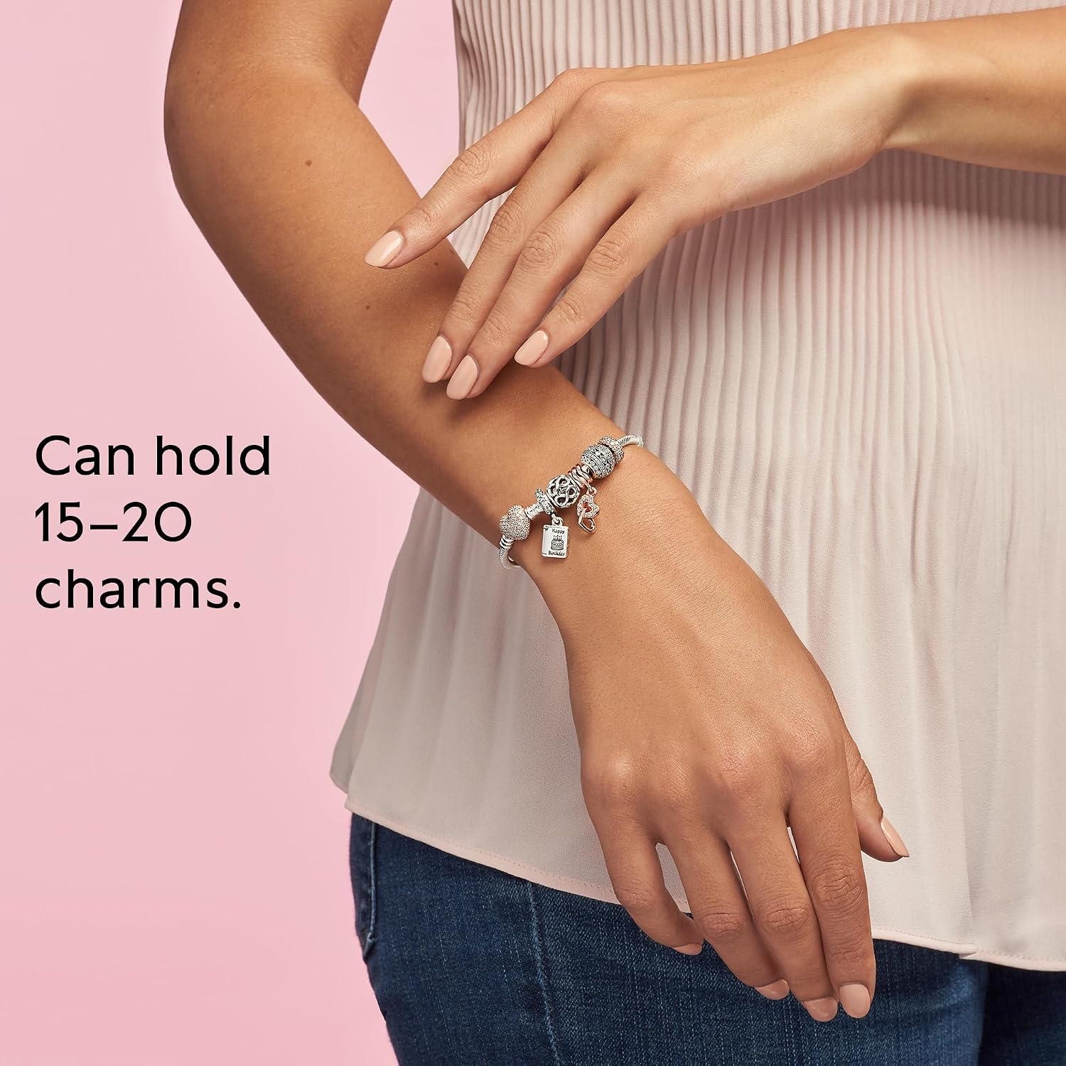 image:imagePANDORA Moments Sparkling Heart Clasp Snake Chain Bracelet Compatible Moments Charms Gift for Her79 Inches