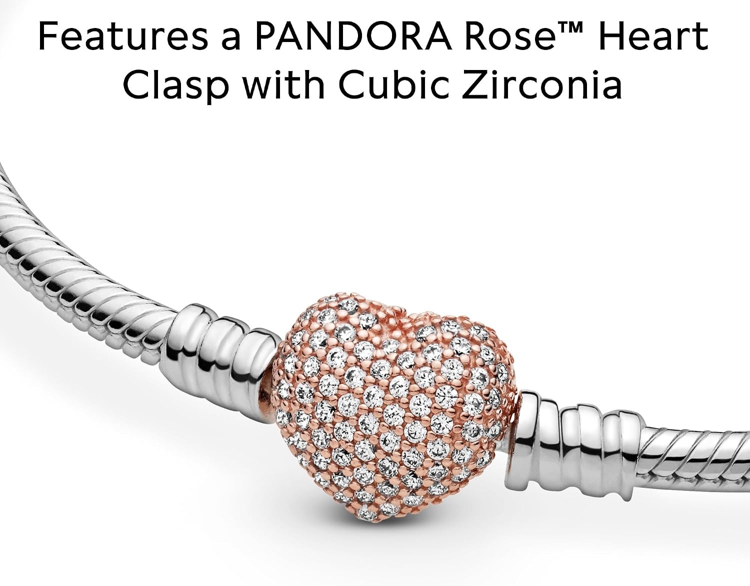 image:imagePANDORA Moments Sparkling Heart Clasp Snake Chain Bracelet Compatible Moments Charms Gift for Her79 Inches