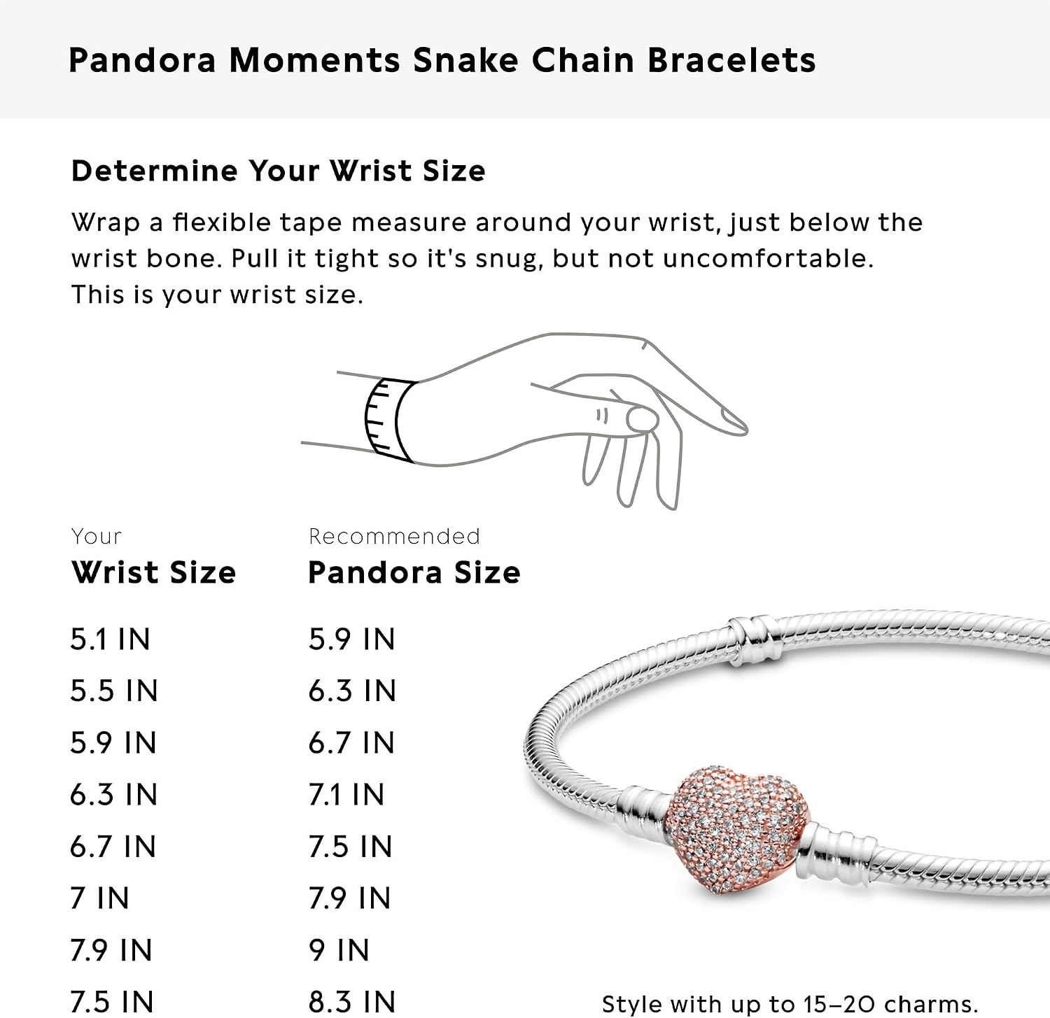 image:imagePANDORA Moments Sparkling Heart Clasp Snake Chain Bracelet Compatible Moments Charms Gift for Her79 Inches