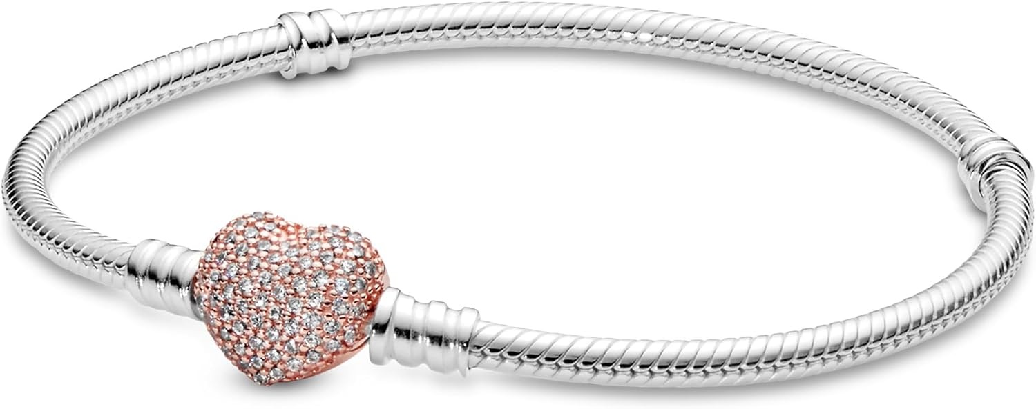 image:imagePANDORA Moments Sparkling Heart Clasp Snake Chain Bracelet Compatible Moments Charms Gift for Her90 Inches