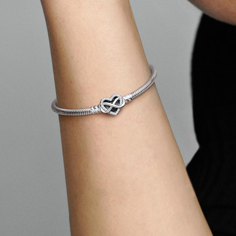 image:imagePANDORA Moments Sparkling Infinity Heart Clasp Snake Chain Bracelet With Gift BoxSilver