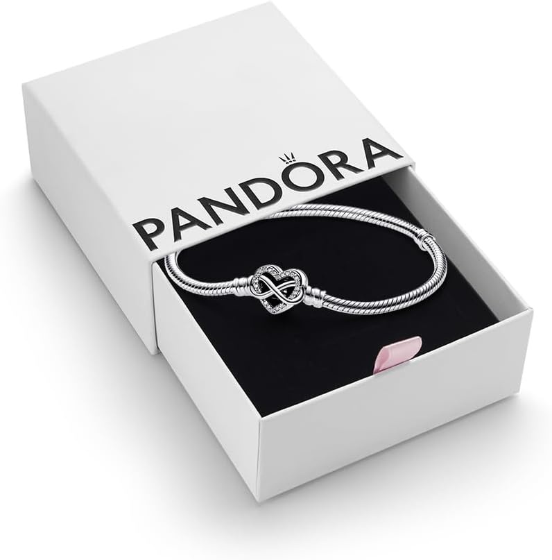 image:imagePANDORA Moments Sparkling Infinity Heart Clasp Snake Chain Bracelet With Gift BoxSilver