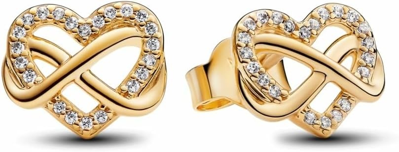 image:imagePANDORA Moments Sparkling Infinity Heart Stud Earrings 14K GoldPlated Earrings with Cubic Zirconia Jewelry for Women Includes Gift Box