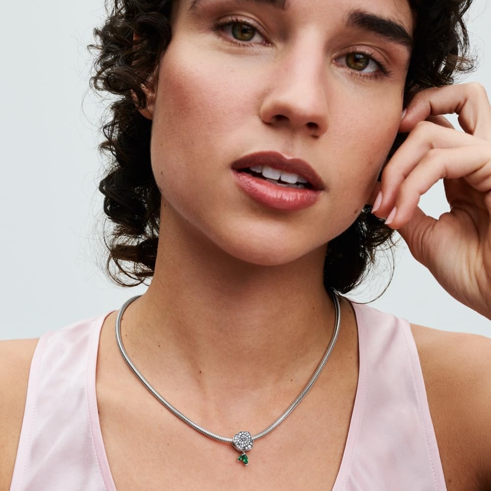 image:imagePANDORA Moments Sparkling Rose in Bloom Charm Sterling Silver Charm with ManMade Opal Jewelry for Women Includes Gift Box
