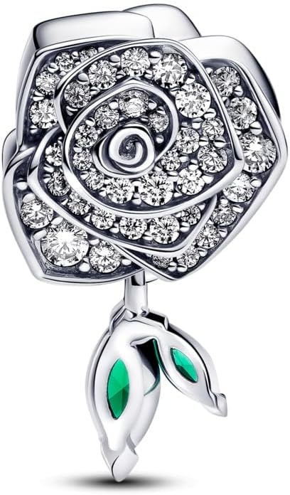 image:imagePANDORA Moments Sparkling Rose in Bloom Charm Sterling Silver Charm with ManMade Opal Jewelry for Women Includes Gift Box