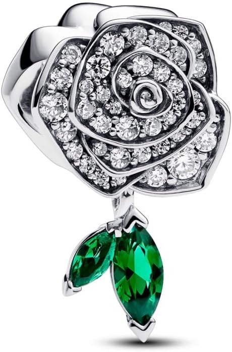 image:imagePANDORA Moments Sparkling Rose in Bloom Charm Sterling Silver Charm with ManMade Opal Jewelry for Women Includes Gift Box