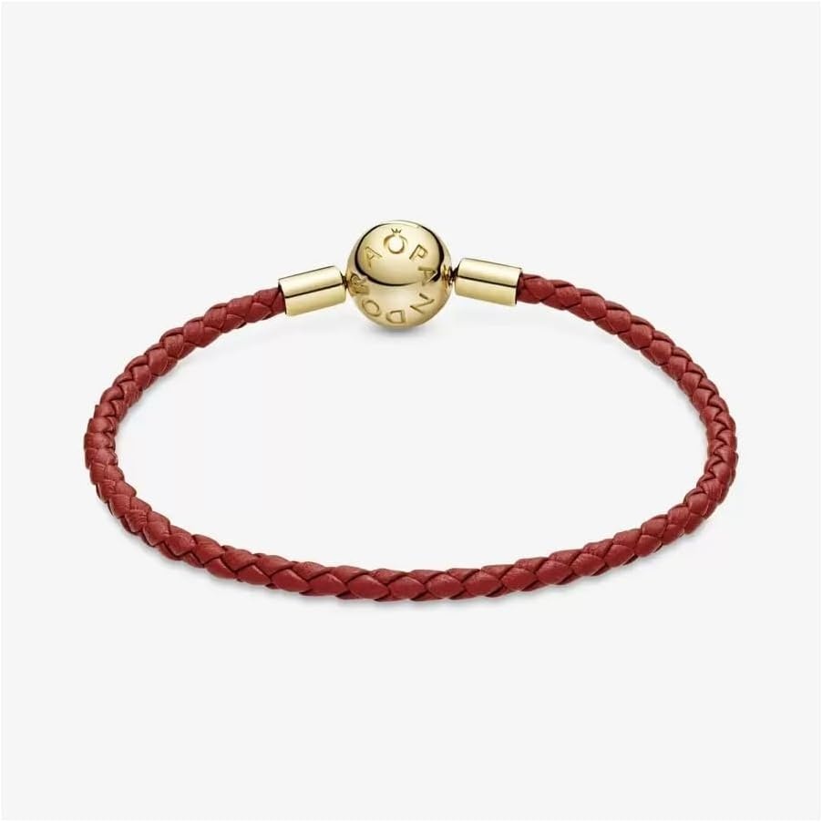 image:imagePANDORA Moments Woven Leather Bracelet with Gold Clasp Gift for Her Shine With Gift Box69 Inches