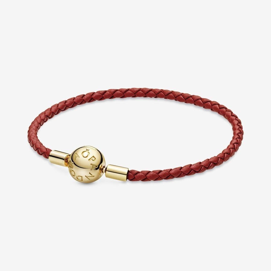 image:imagePANDORA Moments Woven Leather Bracelet with Gold Clasp Gift for Her Shine With Gift Box69 Inches