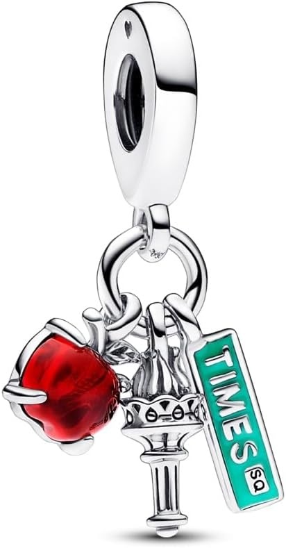 image:imagePANDORA NYC Apple Torch amp Street Sign Triple Dangle Charm Compatible Moments Gift for Her Sterling Silver with Murano Glass amp Enamel With Gift Box