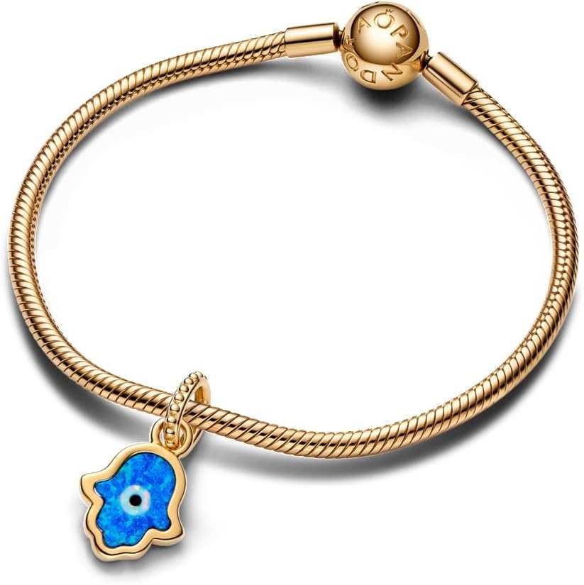image:imagePANDORA Opalescent Blue Hamsa Hand Dangle Charm Compatible with PANDORA Moments amp ME Gift for Her Stunning Womens Jewelry 14k Gold with Blue Opal With Gift Box