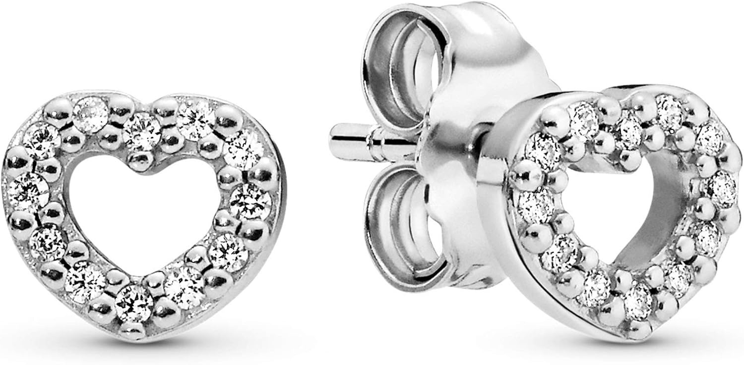 image:imagePANDORA Open Heart Stud Earrings Gift for Her Sterling Silver with Cubic Zirconia With Gift Box