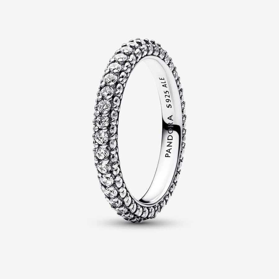image:imagePANDORA Pav SingleRow Ring Layering or Stackable Ring Silver Ring for Women Gift for Her Sterling Silver with Clear Cubic Zirconia With Gift Box