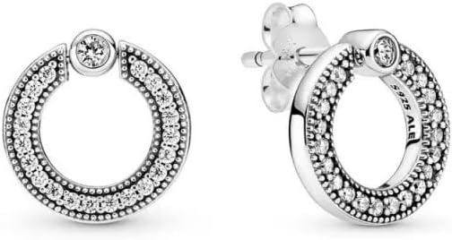 image:imagePANDORA Pav amp Logo Circle Reversible Stud Earrings Gift for Her Versatile Womens Earrings Sterling Silver amp Cubic Zirconia With Gift Box