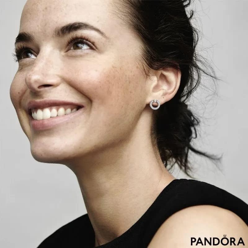 image:imagePANDORA Pav amp Logo Circle Reversible Stud Earrings Gift for Her Versatile Womens Earrings Sterling Silver amp Cubic Zirconia With Gift Box