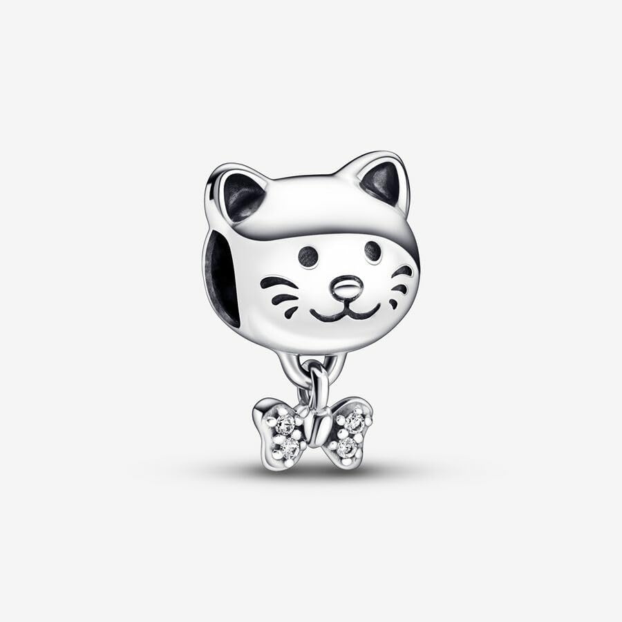 image:imagePANDORA Pet Cat amp Bow Charm Compatible Moments Bracelets Jewelry for Women Gift for Women in Your Life Made with Sterling Silver amp Cubic Zirconia With Gift Box