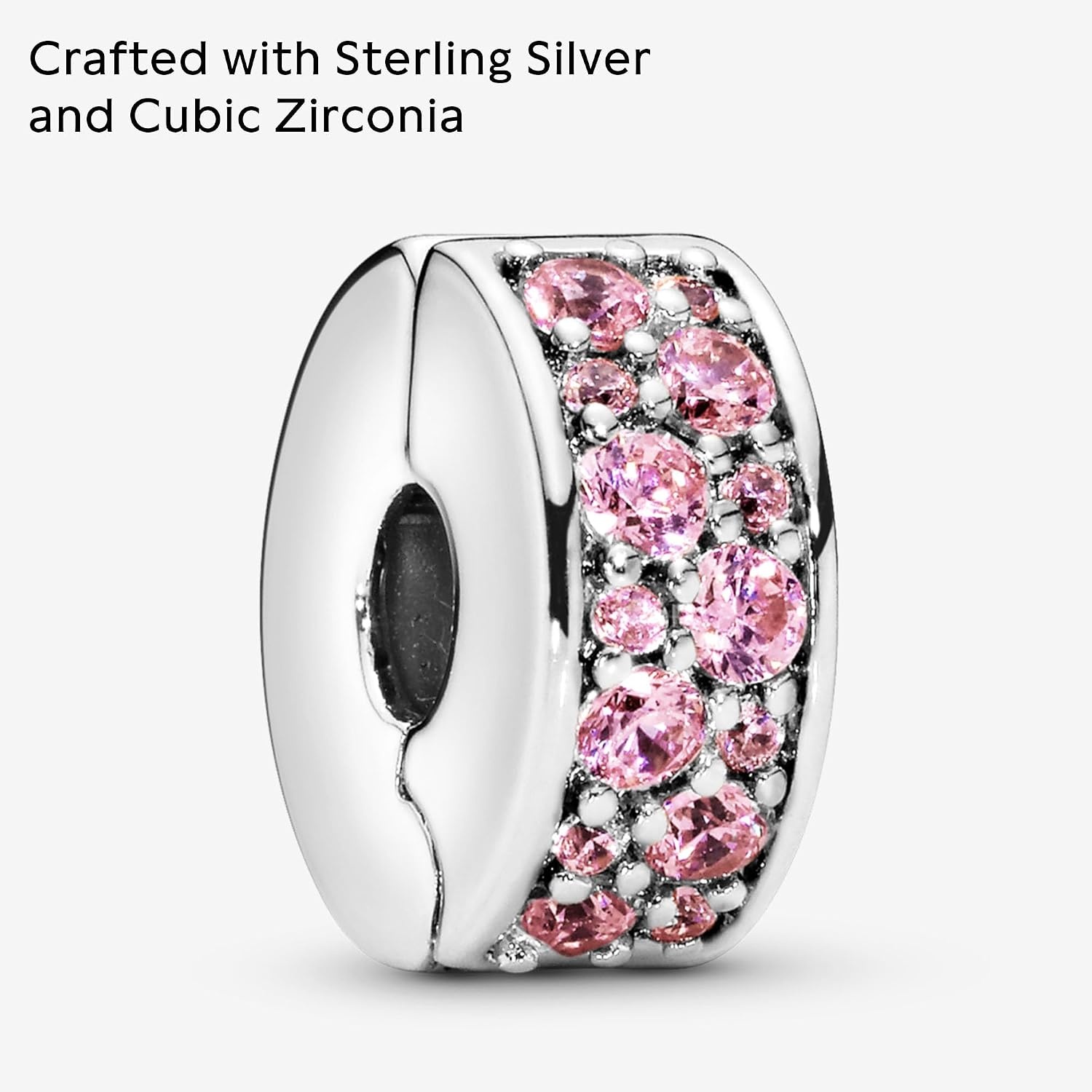 image:imagePANDORA Pink Pav Clip Charm Compatible with PANDORA Moments Sterling Silver with Cubic Zirconia Gift for Her Jewelry for Women with Gift Box