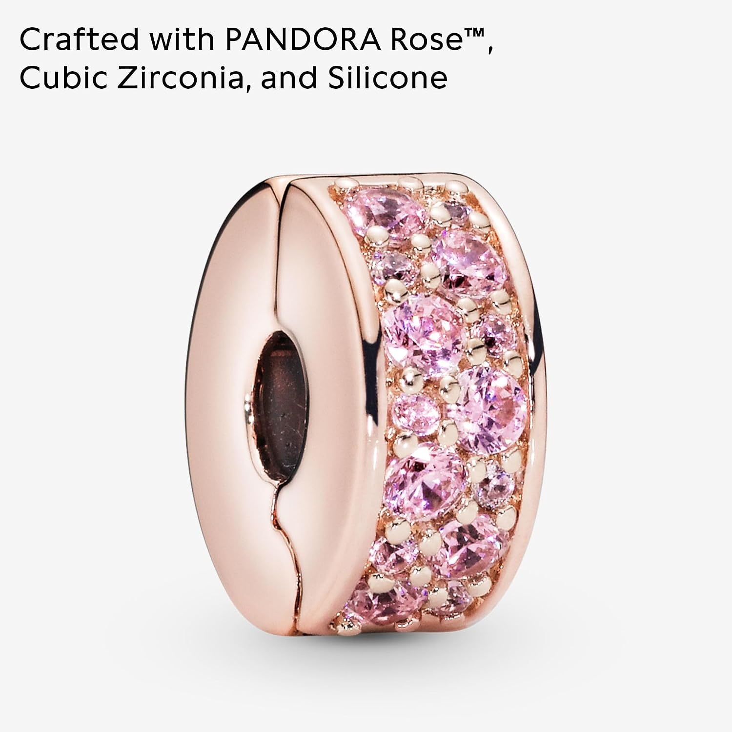 image:imagePANDORA Pink Pav Clip Charm Gift for Her Compatible Moments With Gift Box Rose with Silicone amp Cubic Zirconia