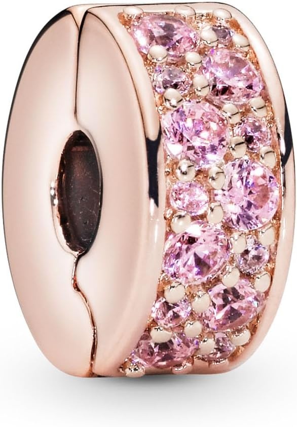 image:imagePANDORA Pink Pav Clip Charm Gift for Her Compatible Moments With Gift Box Rose with Silicone amp Cubic Zirconia