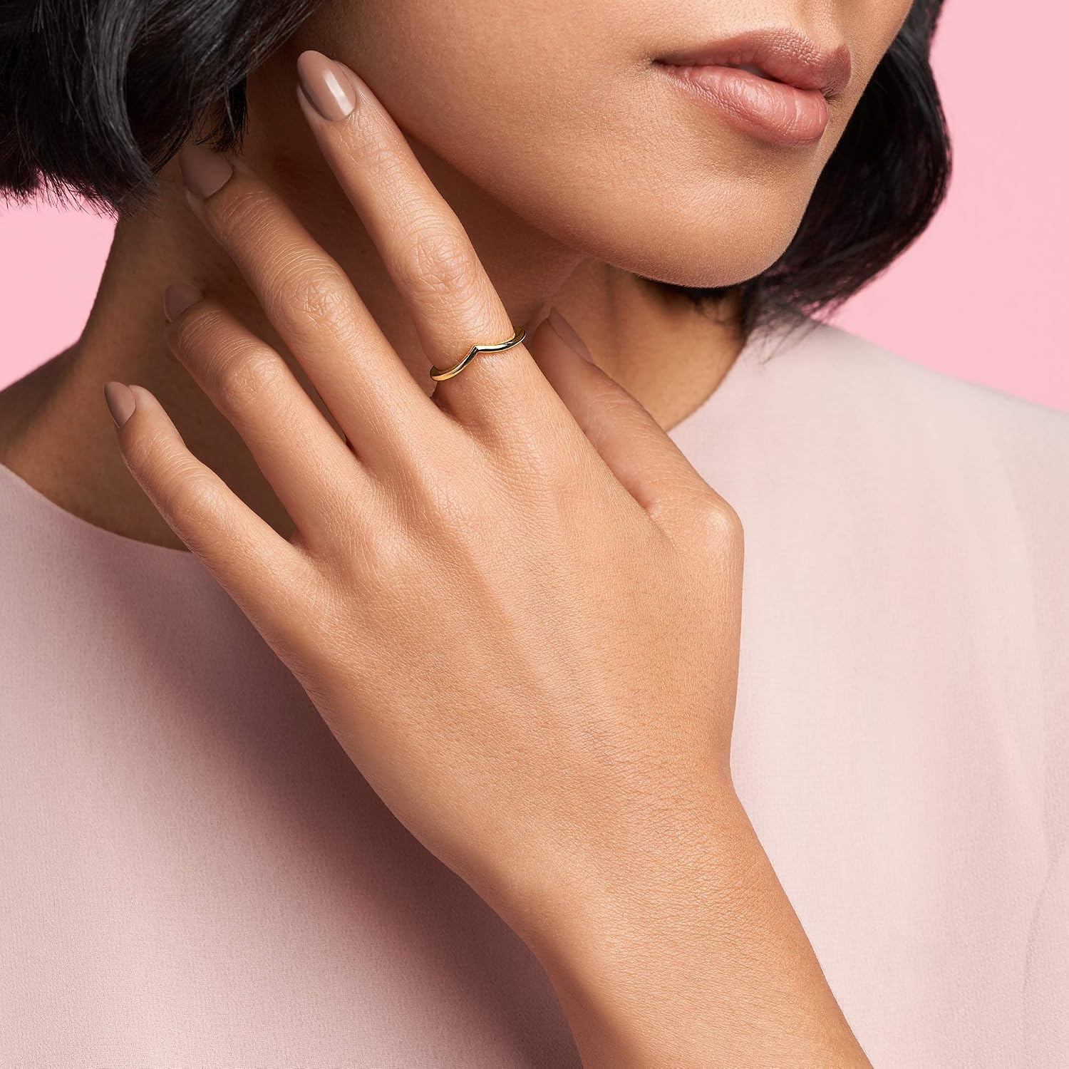 image:imagePANDORA Polished Wishbone Ring Minimalist Chevron Shape Stackable 14k GoldPlated Shine for Women Gift for Her With Box